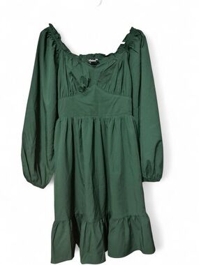 Scarlet Darkness Forest Green Long Sleeve Ruffle Hem Mini Dress